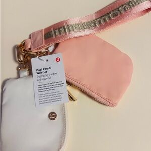 Lululemon Pink and White Dual Pouch Wristlet